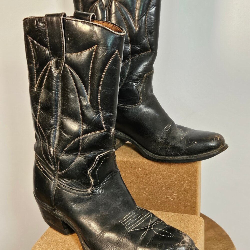Delta Vintage Black Leather Cowboy Boots